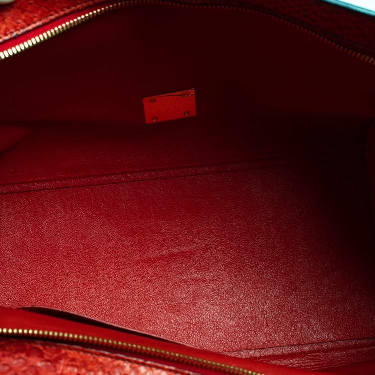 Pre Owned Céline Red Python and Suede Medium Trapeze Top Handle Bag