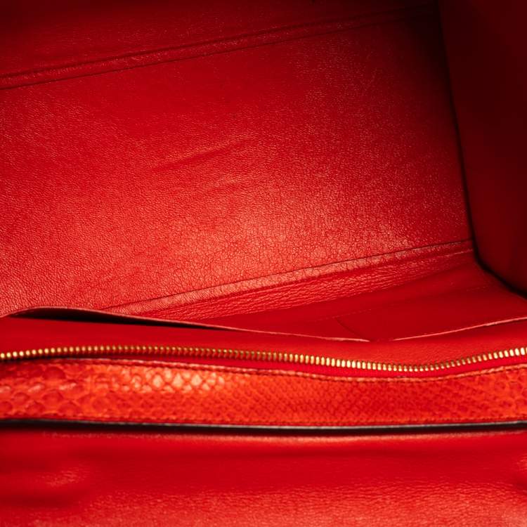Pre Owned Céline Red Python and Suede Medium Trapeze Top Handle Bag