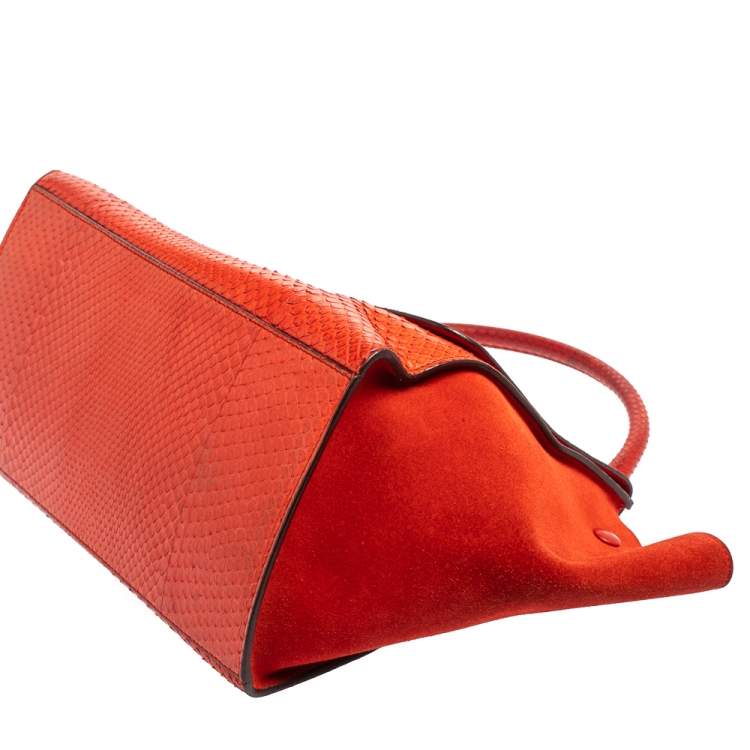 Pre Owned Céline Red Python and Suede Medium Trapeze Top Handle Bag