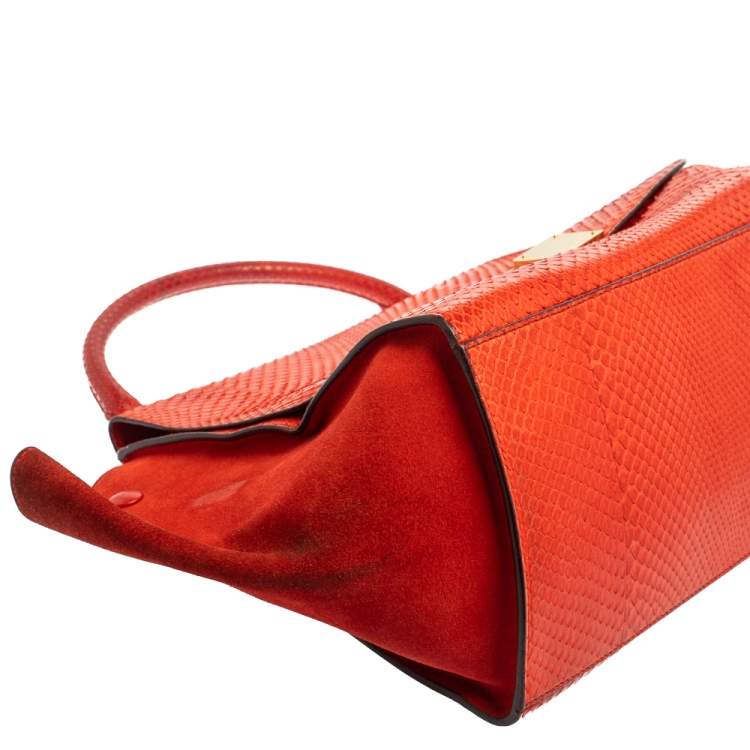 Pre Owned Céline Red Python and Suede Medium Trapeze Top Handle Bag