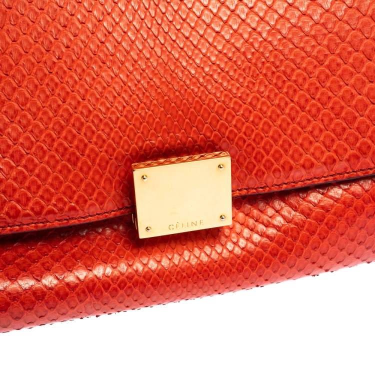 Pre Owned Céline Red Python and Suede Medium Trapeze Top Handle Bag