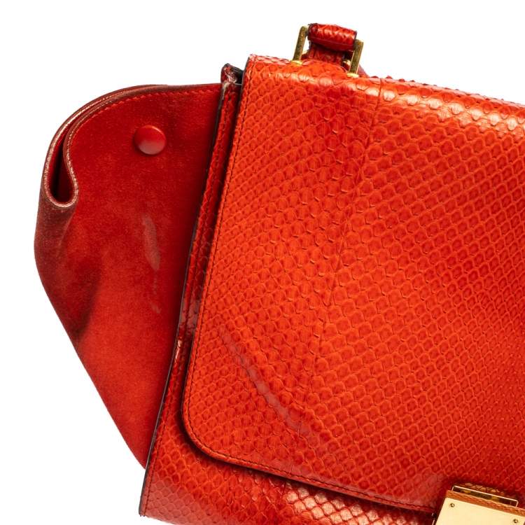 Pre Owned Céline Red Python and Suede Medium Trapeze Top Handle Bag