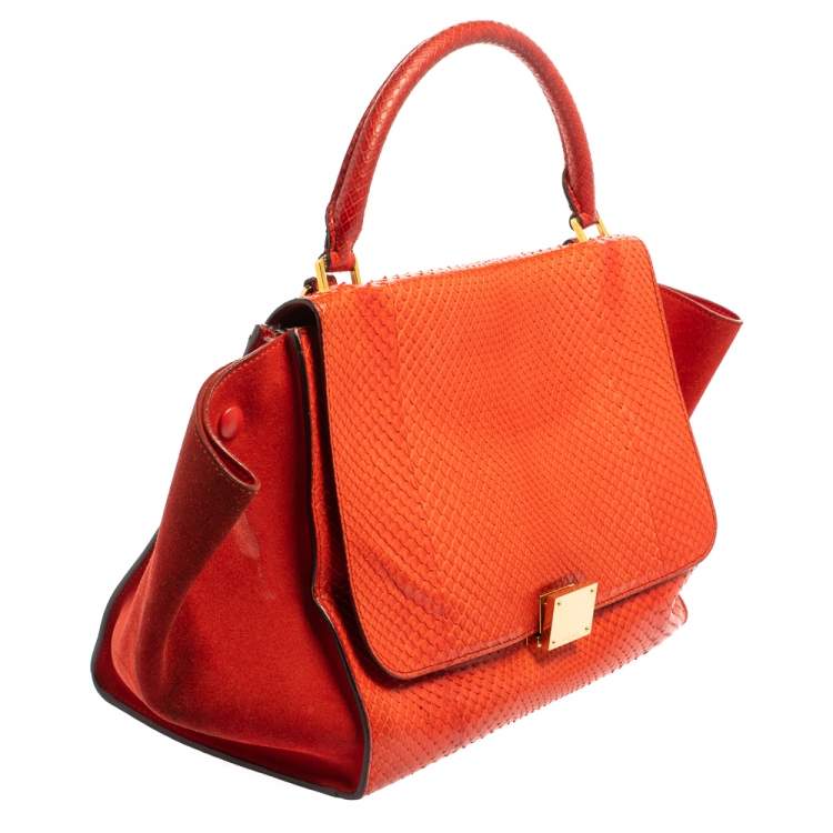 Pre Owned Céline Red Python and Suede Medium Trapeze Top Handle Bag