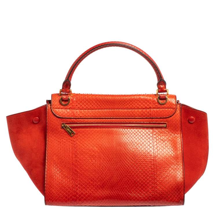 Pre Owned Céline Red Python and Suede Medium Trapeze Top Handle Bag