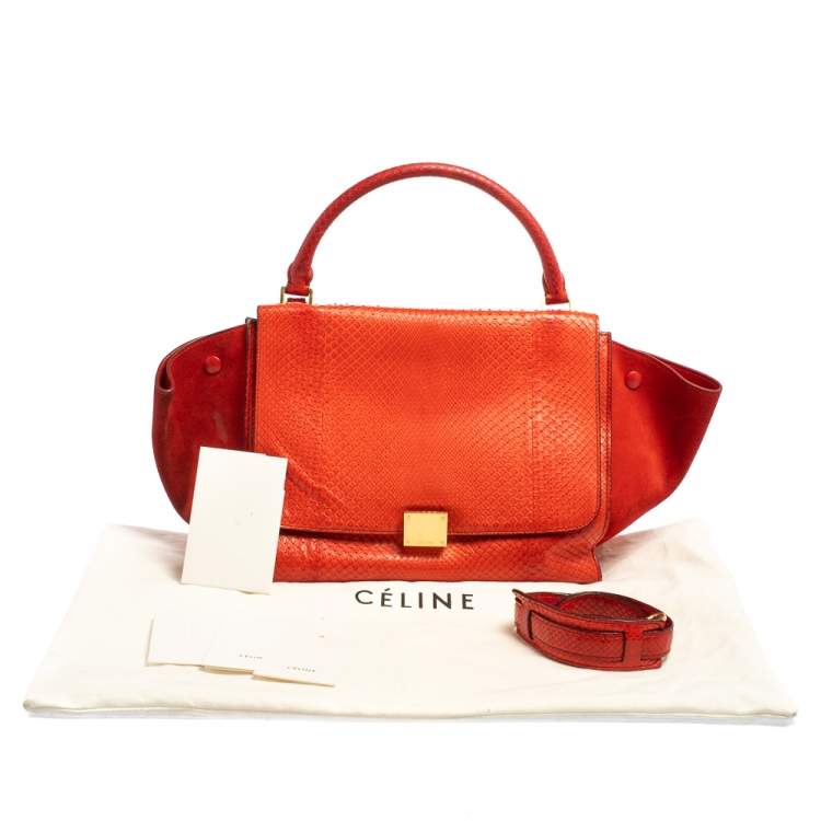 Pre Owned Céline Red Python and Suede Medium Trapeze Top Handle Bag
