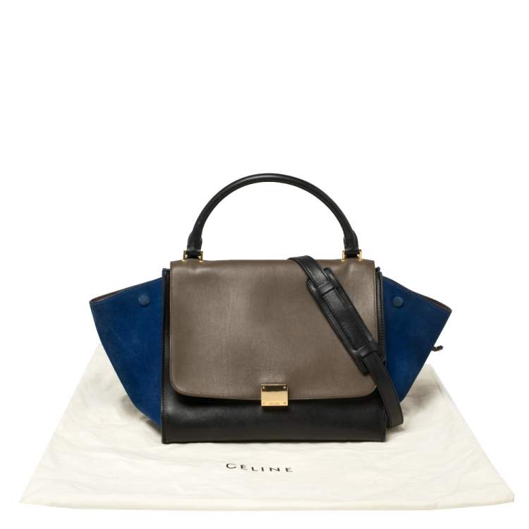 Pre Owned Celine Tricolor Leather and Suede Medium Trapeze Top Handle Bag