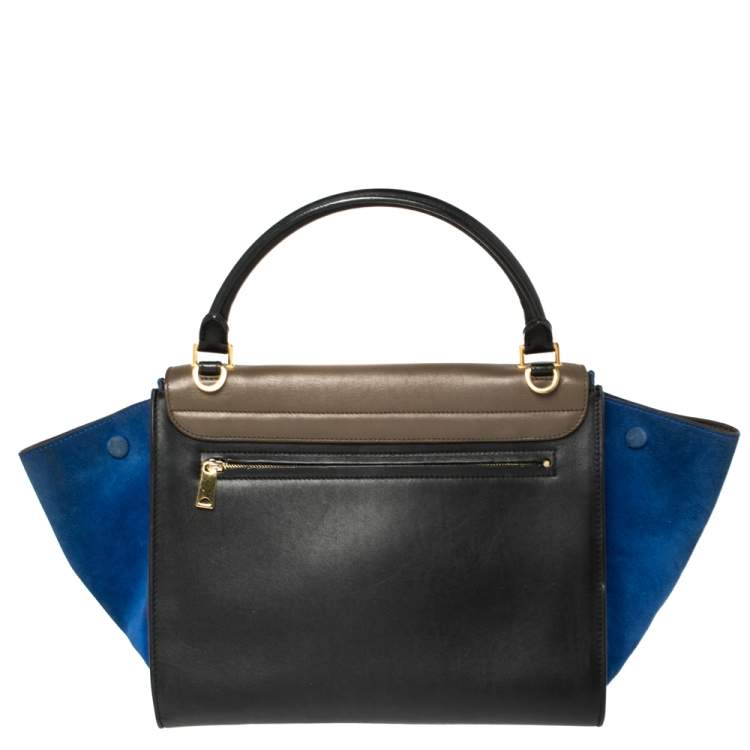 Pre Owned Celine Tricolor Leather and Suede Medium Trapeze Top Handle Bag