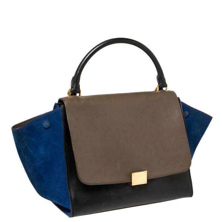 Pre Owned Celine Tricolor Leather and Suede Medium Trapeze Top Handle Bag