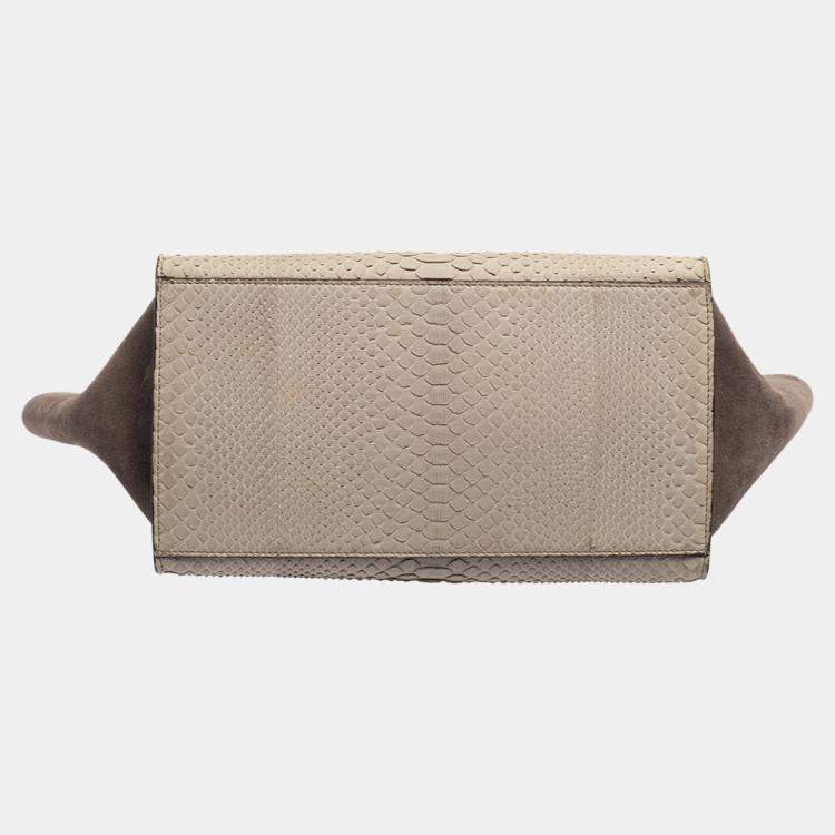 Pre Owned Celine Two Tone Grey Python and Suede Medium Trapeze Top Handle Bag