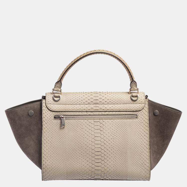 Pre Owned Celine Two Tone Grey Python and Suede Medium Trapeze Top Handle Bag