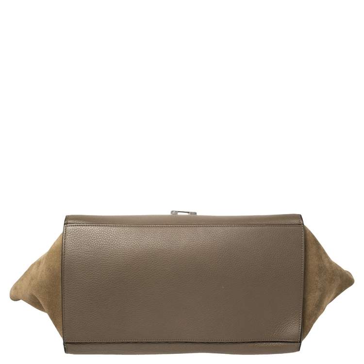 Pre Owned Celine Khaki Green Leather and Suede Medium Trapeze Top Handle Bag