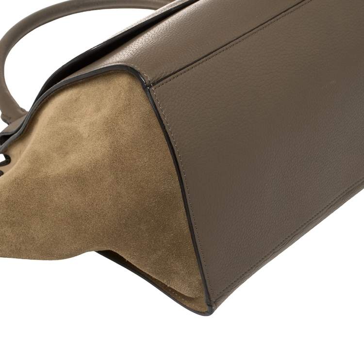 Pre Owned Celine Khaki Green Leather and Suede Medium Trapeze Top Handle Bag