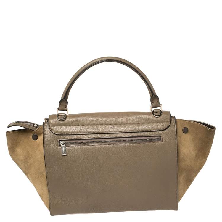 Pre Owned Celine Khaki Green Leather and Suede Medium Trapeze Top Handle Bag