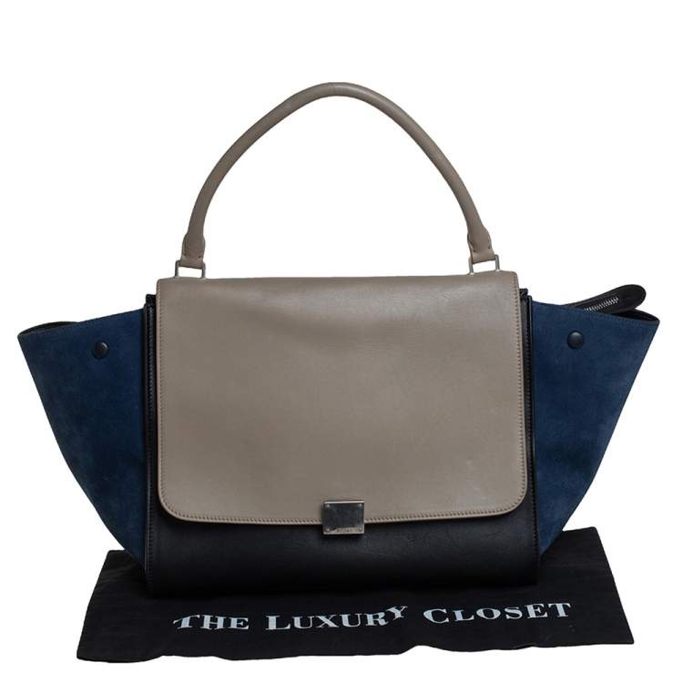 مملوكة مسبقًا Celine Tricolor Leather and Suede Large Trapeze Top Handle Bag