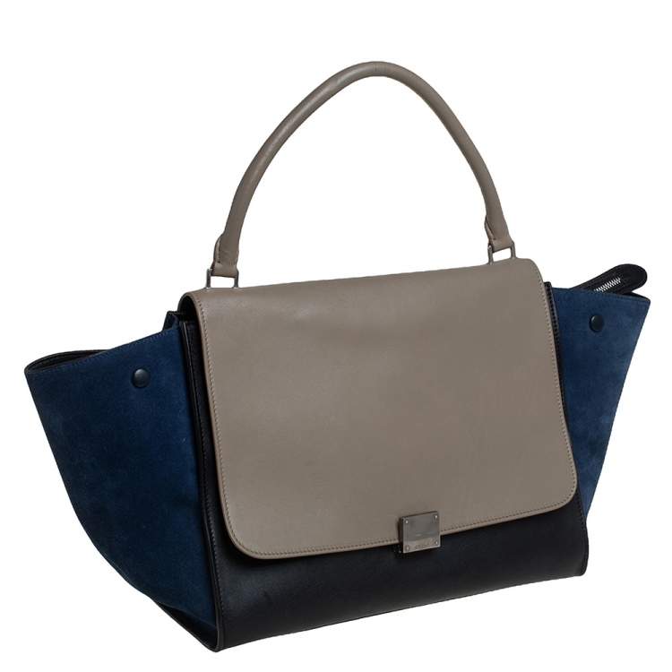 مملوكة مسبقًا Celine Tricolor Leather and Suede Large Trapeze Top Handle Bag