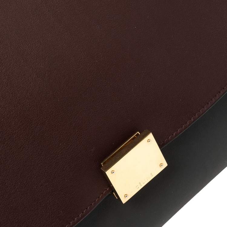 Pre Owned Celine Tri Color Leather and Suede Medium Trapeze Top Handle Bag