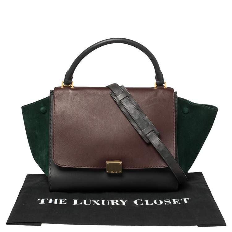 Pre Owned Celine Tri Color Leather and Suede Medium Trapeze Top Handle Bag