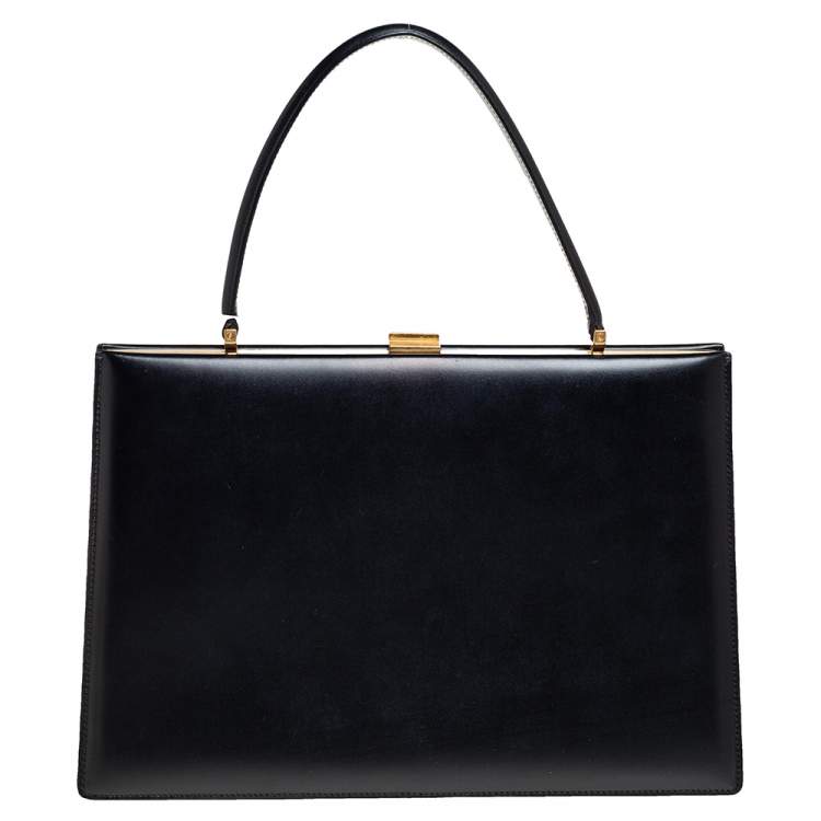 Pre Owned Celine Black Leather Medium Clasp Top Handle Bag