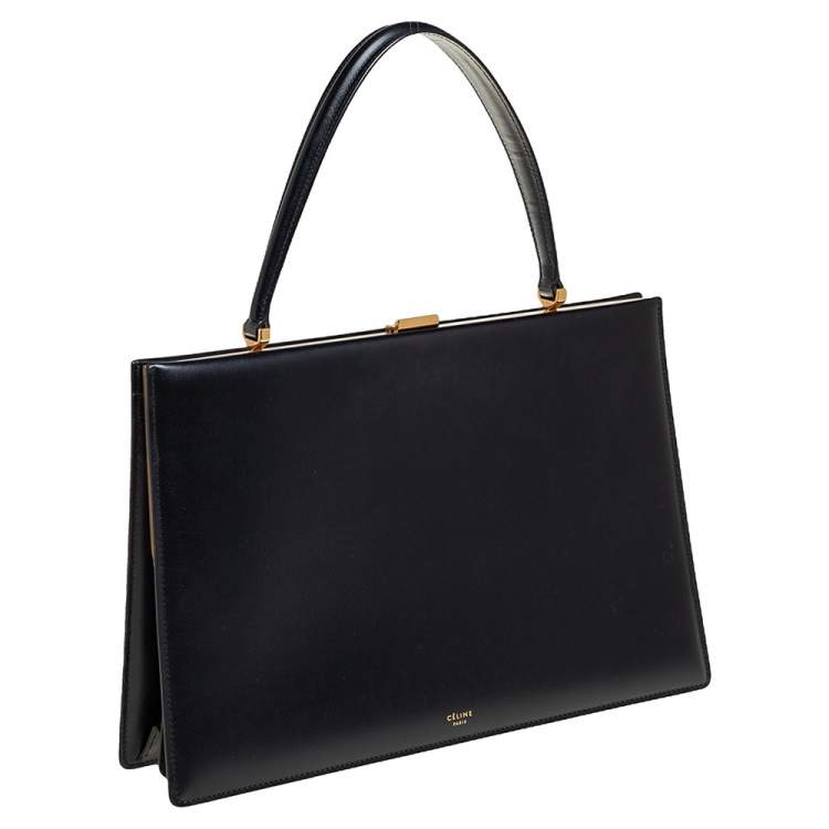 Pre Owned Celine Black Leather Medium Clasp Top Handle Bag