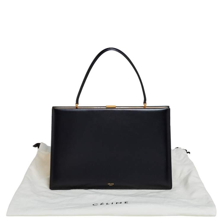 Pre Owned Celine Black Leather Medium Clasp Top Handle Bag
