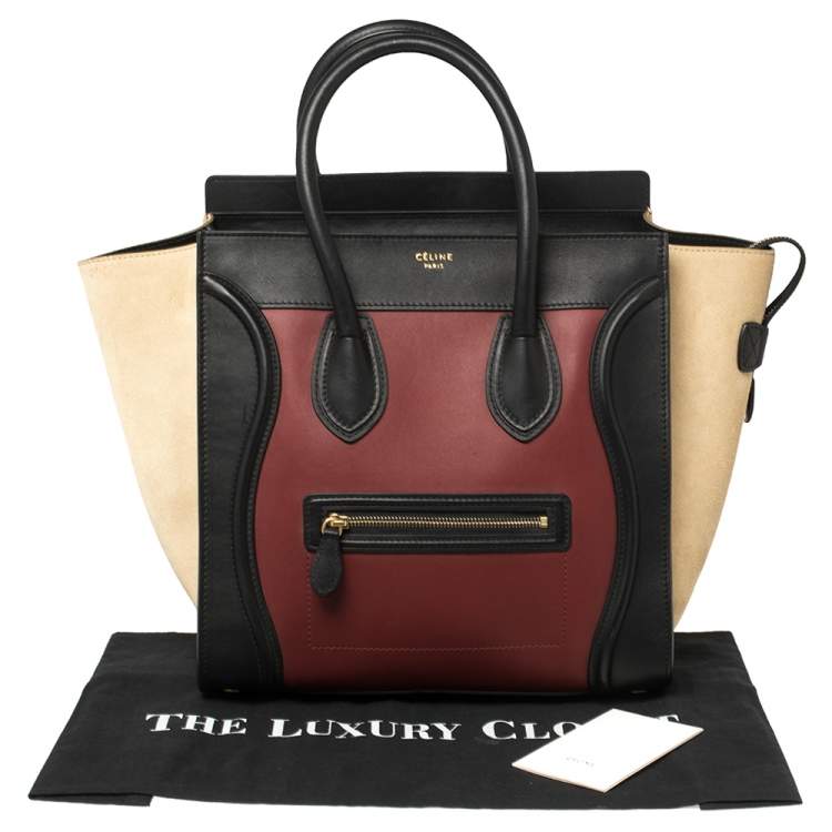 Pre Owned Celine Tri Color Leather and Suede Mini Luggage Tote