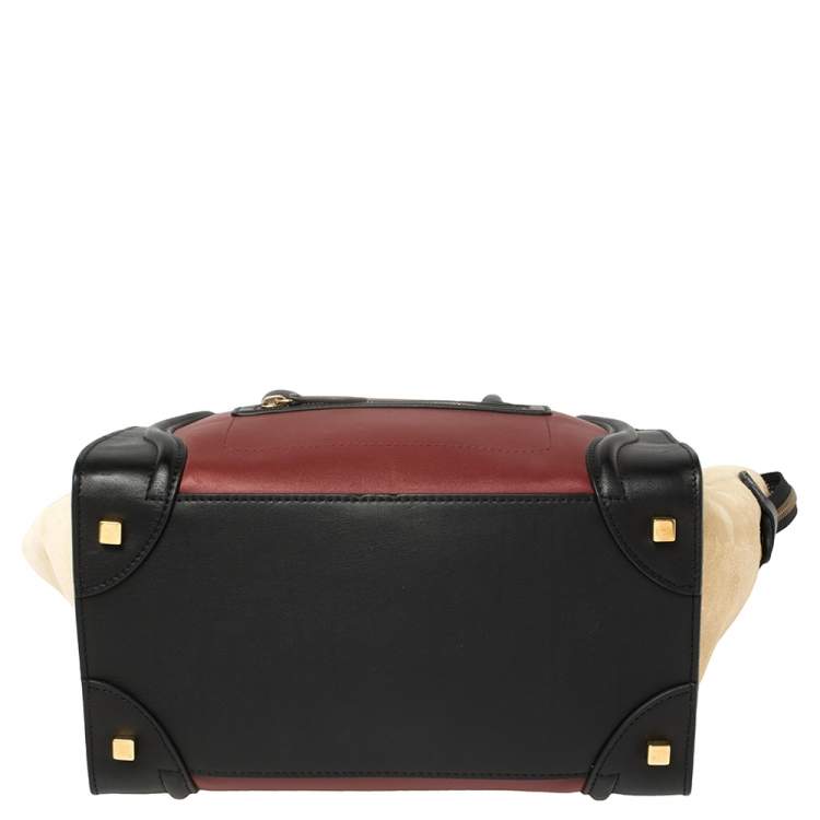 Pre Owned Celine Tri Color Leather and Suede Mini Luggage Tote