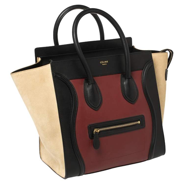 Pre Owned Celine Tri Color Leather and Suede Mini Luggage Tote