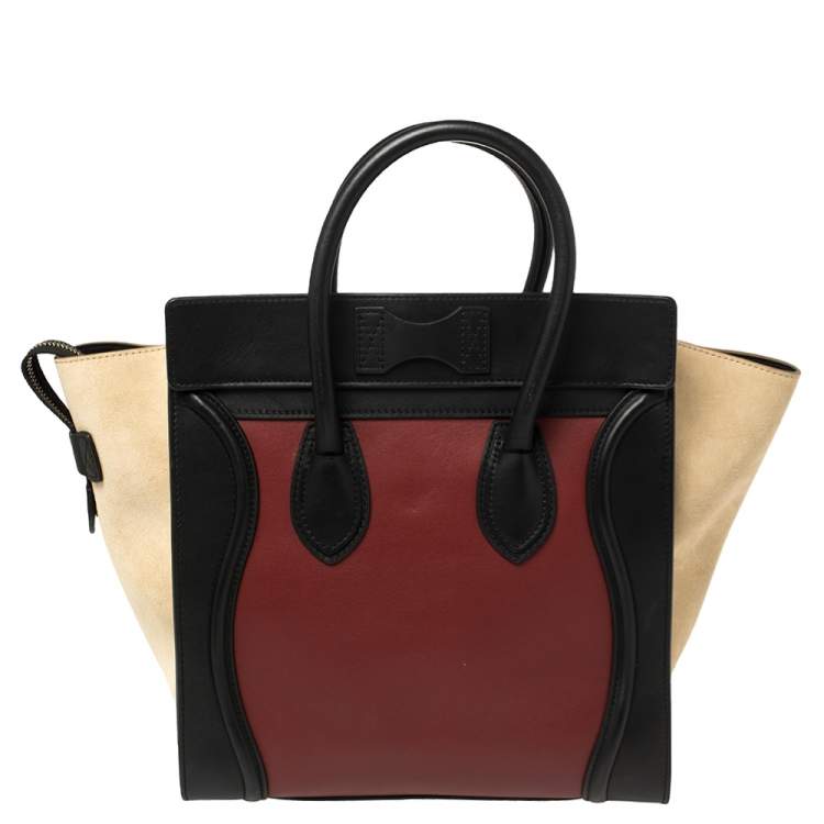 Pre Owned Celine Tri Color Leather and Suede Mini Luggage Tote