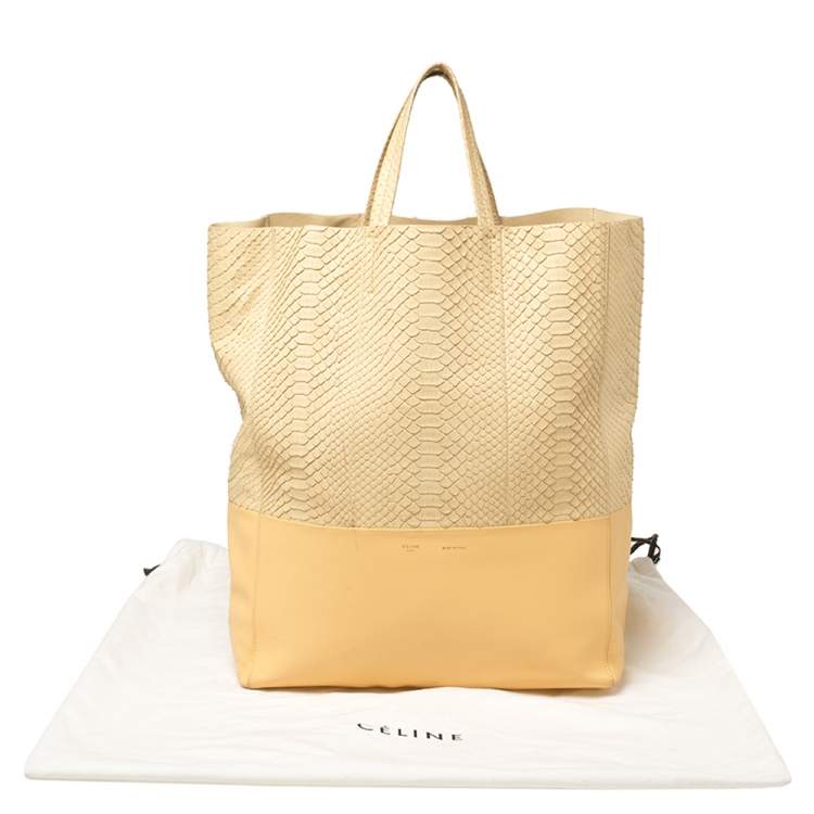 Pre Owned Celine Cream/Yellow Python and Leather Vertical Cabas Tote