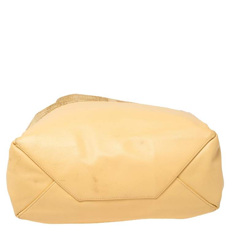 Pre Owned Celine Cream/Yellow Python and Leather Vertical Cabas Tote