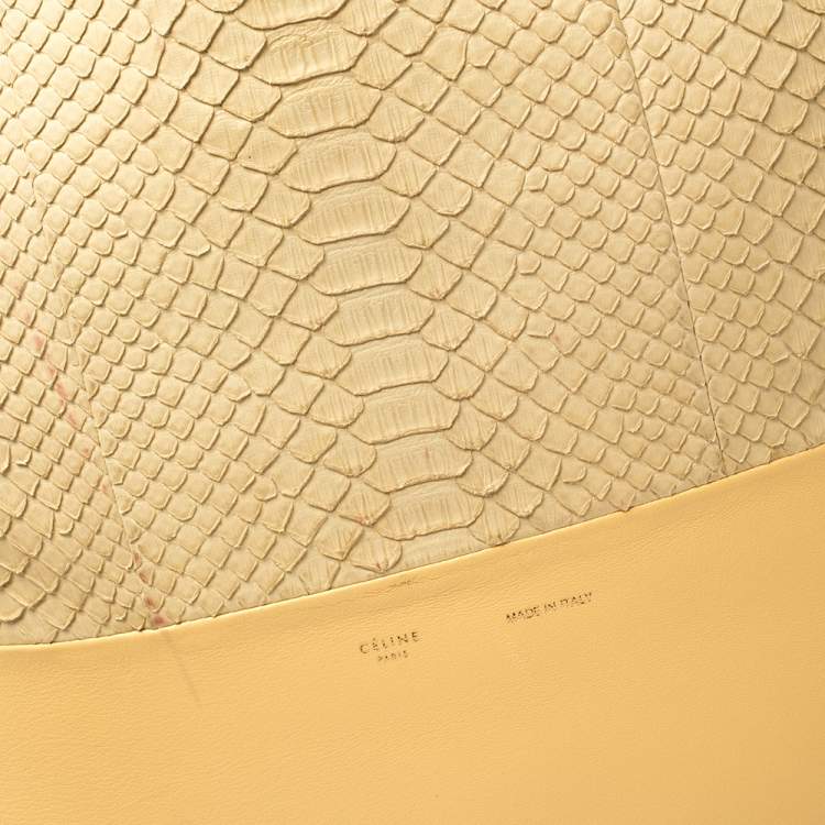 Pre Owned Celine Cream/Yellow Python and Leather Vertical Cabas Tote