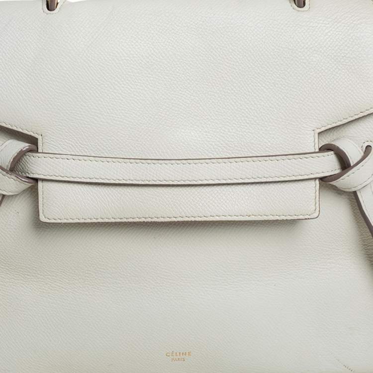 Pre Owned Celine Off White Leather Micro Belt Top Handle Bag