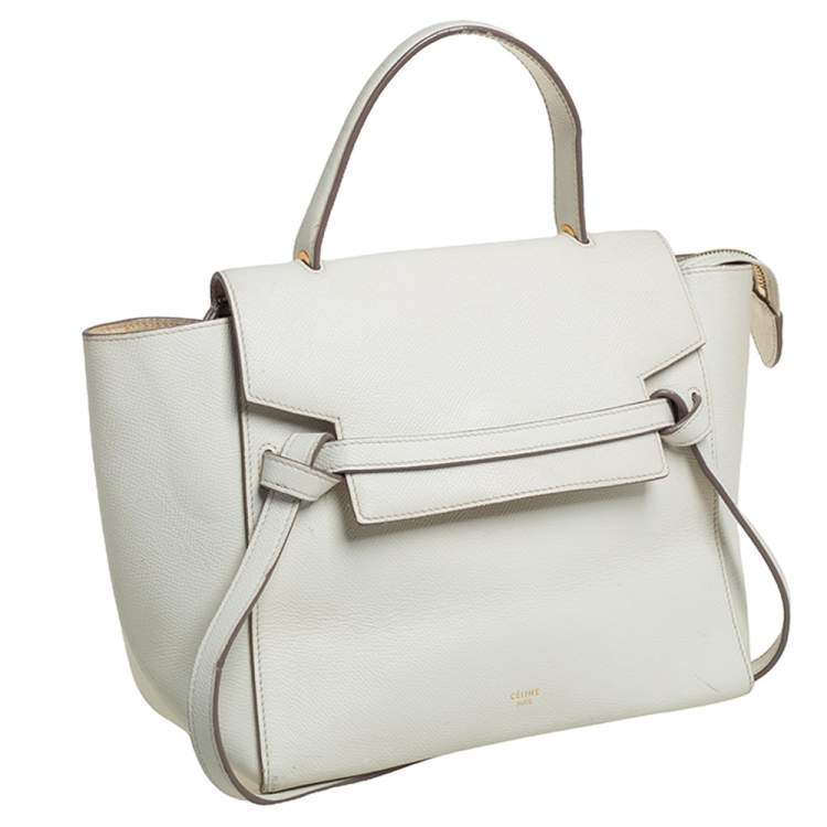 Pre Owned Celine Off White Leather Micro Belt Top Handle Bag
