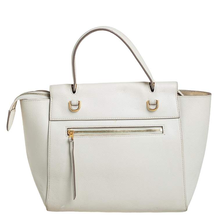 Pre Owned Celine Off White Leather Micro Belt Top Handle Bag