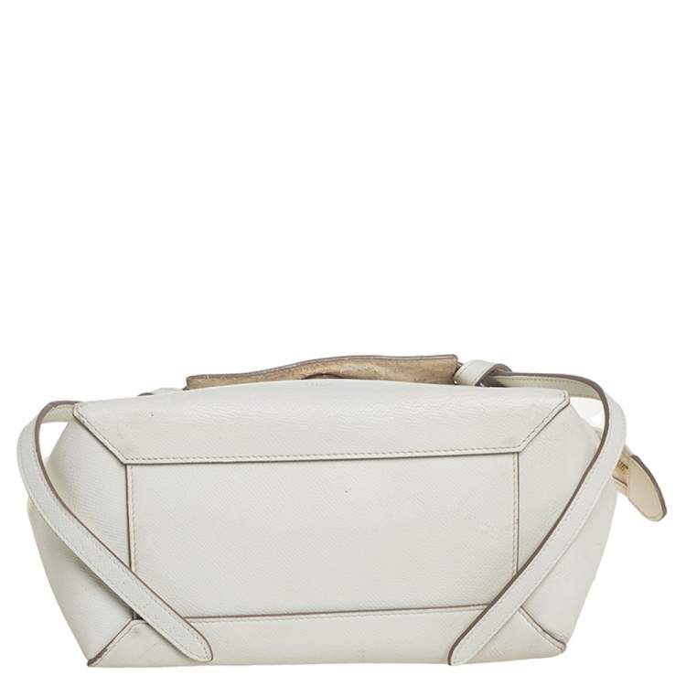 Pre Owned Celine Off White Leather Micro Belt Top Handle Bag