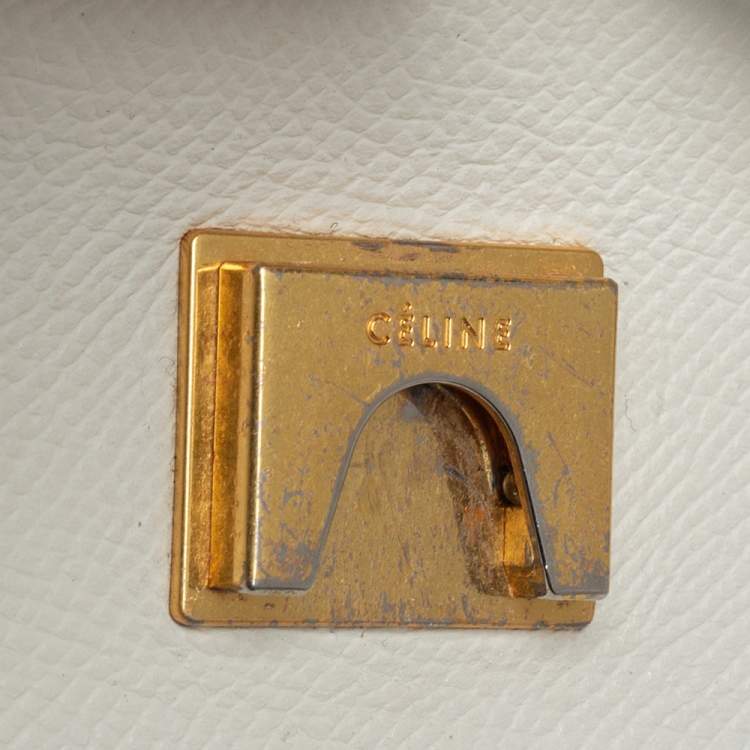 Pre Owned Celine Off White Leather Micro Belt Top Handle Bag