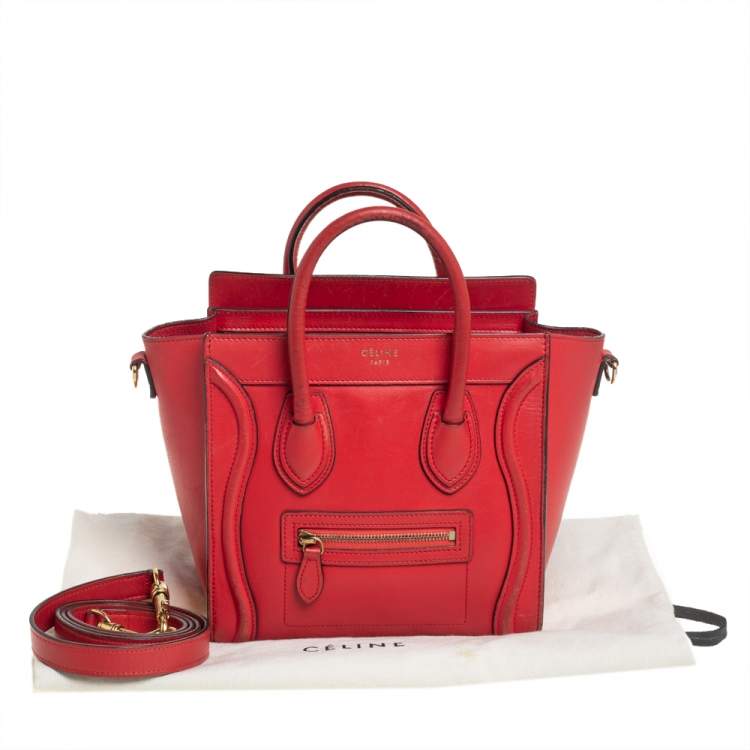 Pre Owned Celine Orange Leather Nano Luggage Tote