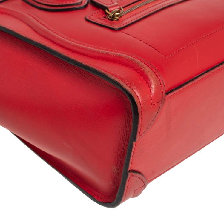 Pre Owned Celine Orange Leather Nano Luggage Tote