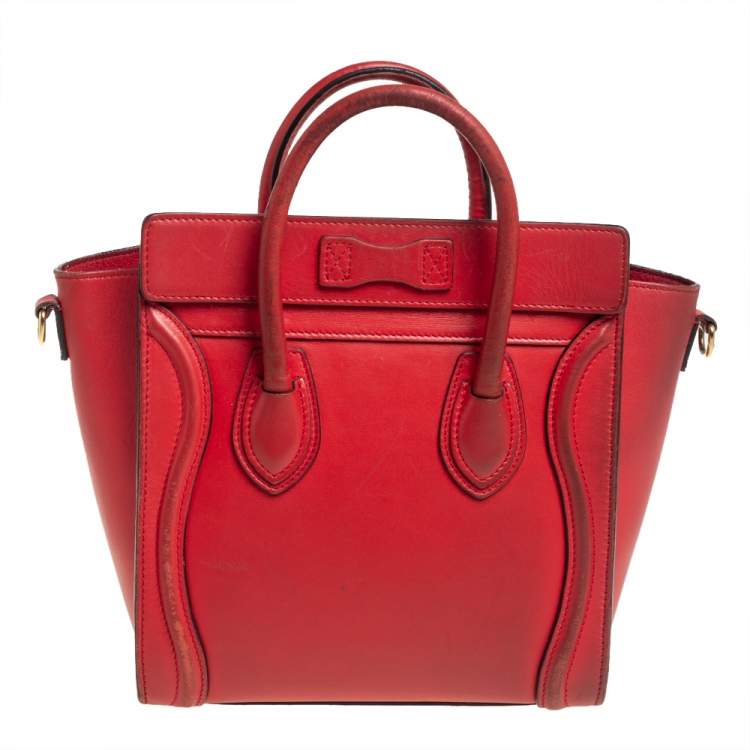 Pre Owned Celine Orange Leather Nano Luggage Tote
