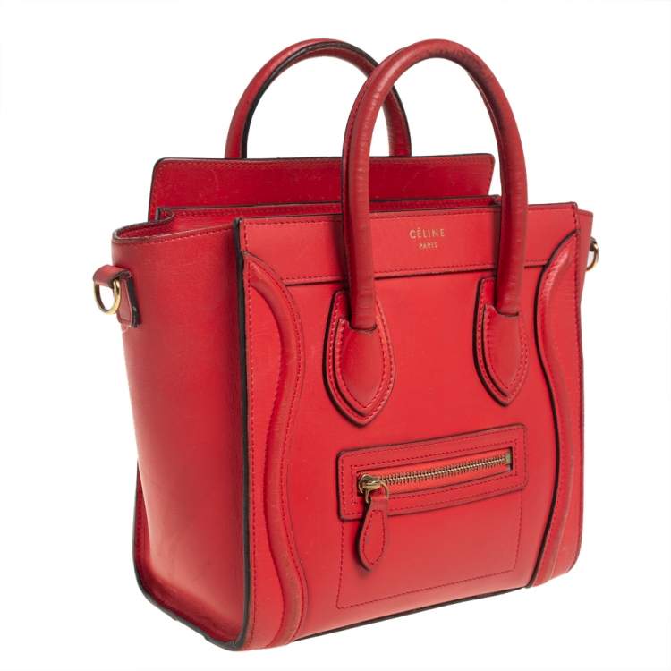 Pre Owned Celine Orange Leather Nano Luggage Tote
