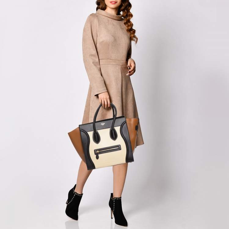 Pre Owned Celine Tricolor Leather Mini Luggage Tote 