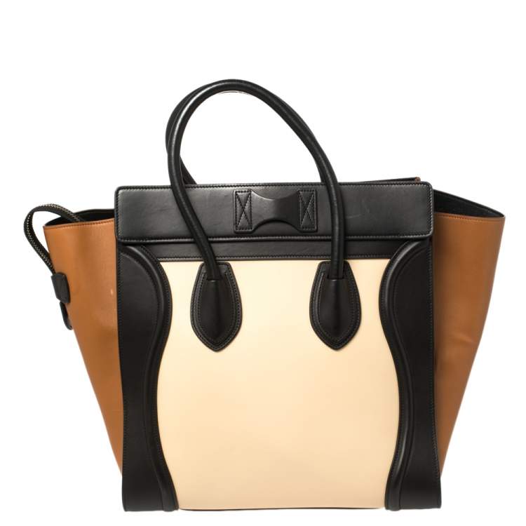 Pre Owned Celine Tricolor Leather Mini Luggage Tote 