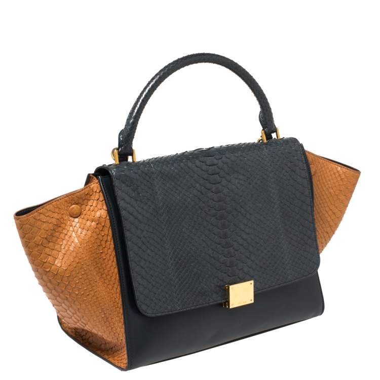 Pre Owned Celine Tricolor Python and Leather Medium Trapeze Bag