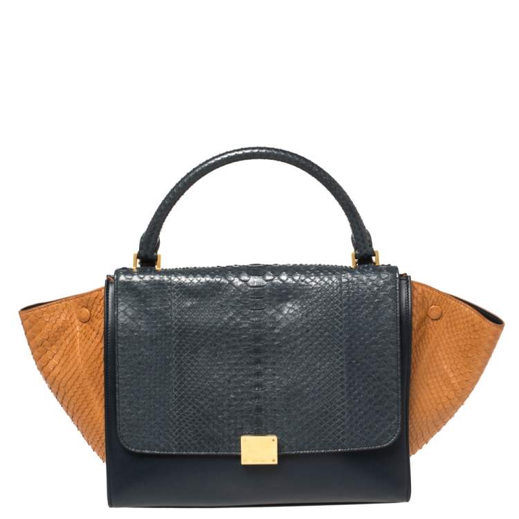 Pre Owned Celine Tricolor Python and Leather Medium Trapeze Bag