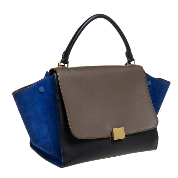 مملوكة مسبقًا Celine Tricolor Leather and Suede Medium Trapeze Top Handle Bag