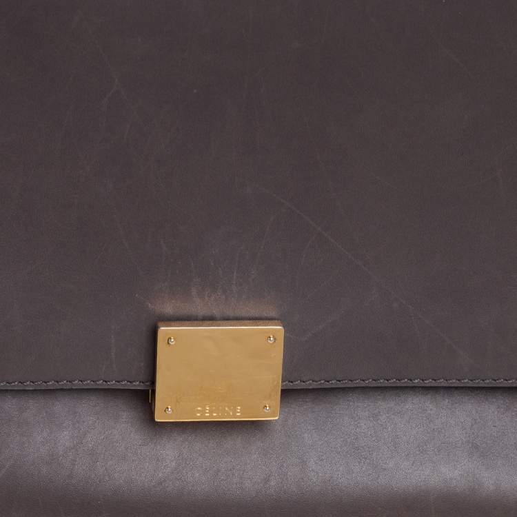 Pre Owned Celine Grey Leather and Suede Medium Trapeze Top Handle Bag