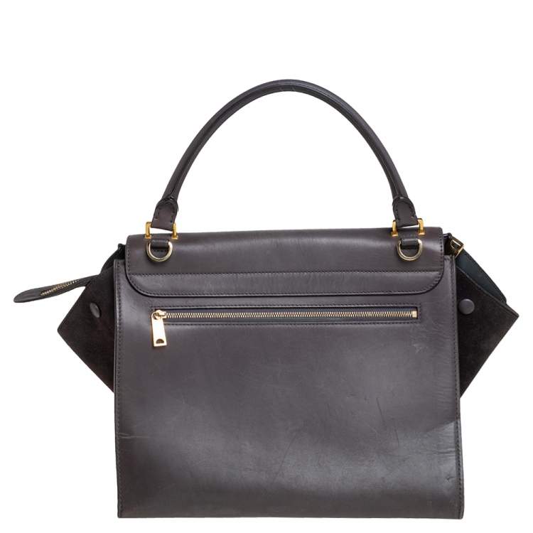 Pre Owned Celine Grey Leather and Suede Medium Trapeze Top Handle Bag