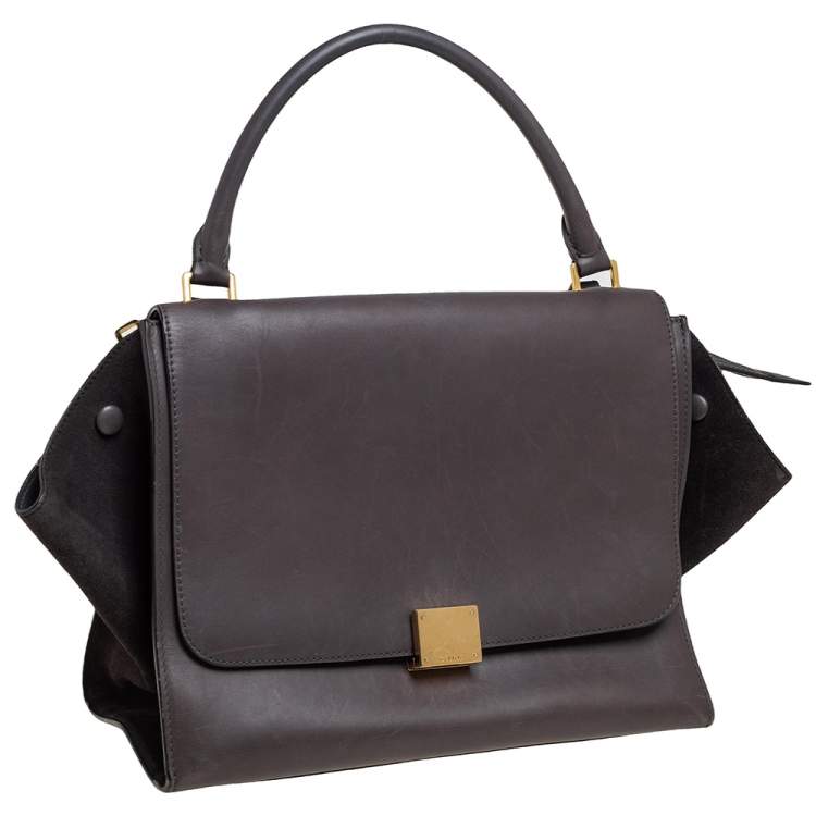Pre Owned Celine Grey Leather and Suede Medium Trapeze Top Handle Bag
