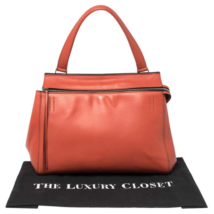 Pre Owned Celine Pastel Red Leather Medium Edge Top Handle Bag