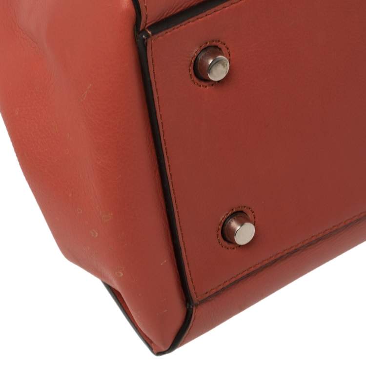 Pre Owned Celine Pastel Red Leather Medium Edge Top Handle Bag